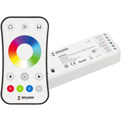 INTELLIGENT Диммер SMART-SET-PWM-104-52-RGBW-SUF White (12-24V, 4x4A, ПДУ RING 10кн, 2.4G) (IARL, IP20 Пластик, 5 лет) 036187