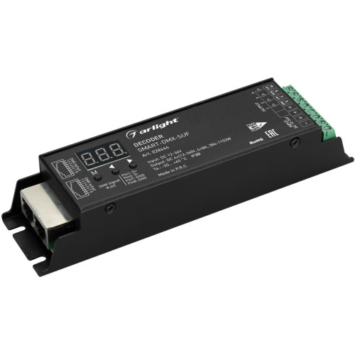 Декодер SMART-DMX-SUF (12-36V, 4x8A, RJ45) (Arlight, IP20 Металл, 5 лет) 028444