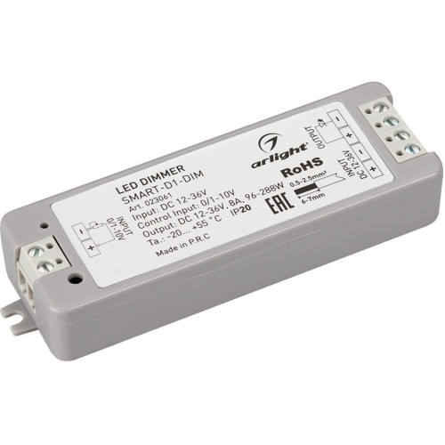 Диммер SMART-D1-DIM (12-36V, 0/1-10V) (Arlight, IP20 Пластик, 5 лет) 023061