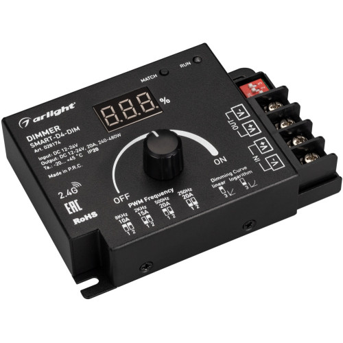 Диммер SMART-D4-DIM (12-24V, 1x20A. 2.4G) (Arlight, IP20 Металл, 5 лет) 028174