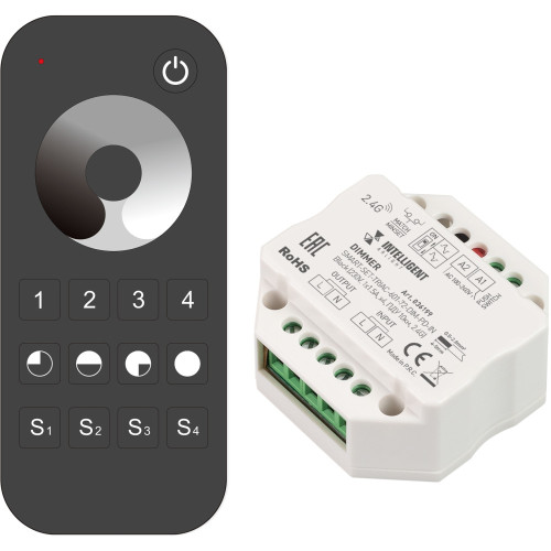 INTELLIGENT Диммер SMART-SET-TRIAC-601-72-DIM-PD-IN Black (230V, 1x1.5A, x4, ПДУ 10кн, 2.4G) (IARL, IP20 Пластик, 5 лет) 036199