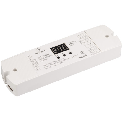 Декодер SMART-K19-DMX (12-48V, 4x350mA) (Arlight, IP20 Пластик, 5 лет) 023827