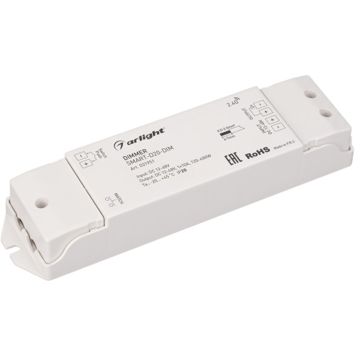 Диммер SMART-D20-DIM (12-48V, 1x10A, 2.4G) (Arlight, IP20 Пластик, 5 лет) 031951
