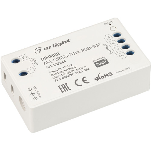 Диммер ARL-SIRIUS-TUYA-RGB-SUF (12-24V, 3x5A, 2.4G) (Arlight, IP20 Пластик, 3 года) 032344