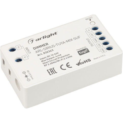 Диммер ARL-SIRIUS-TUYA-MIX-SUF (12-24V, 4x4A, 2.4G) (Arlight, IP20 Пластик, 3 года) 032343