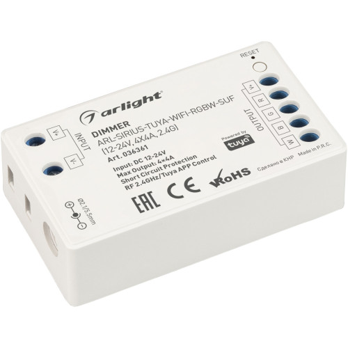 Диммер ARL-SIRIUS-TUYA-WIFI-RGBW-SUF (12-24V, 4x4A, 2.4G) (Arlight, IP20 Пластик, 3 года) 036361