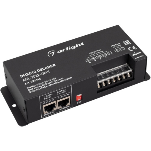 Декодер ARL-7022-DMX (12-24V, 4x8A, DMX512, XLR3) (Arlight, IP20 Металл, 3 года) 027145