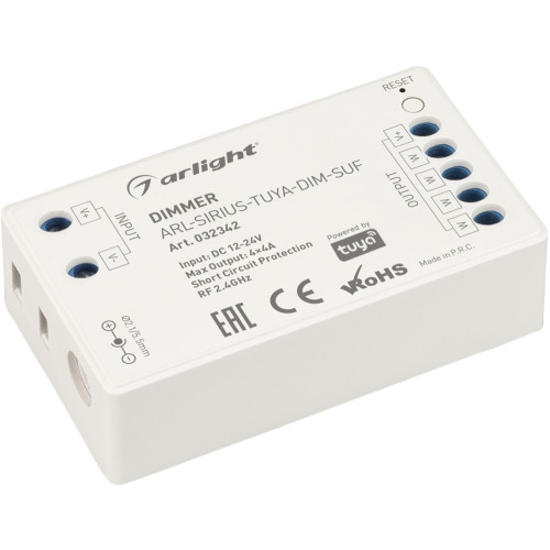 Диммер ARL-SIRIUS-TUYA-DIM-SUF (12-24V, 4x4A, 2.4G) (Arlight, IP20 Пластик, 3 года) 032342