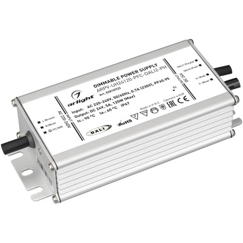 Блок питания ARPV-UH24120-PFC-DALI2-PH (24V, 5.0A, 120W) (Arlight, IP67 Металл, 7 лет) 028107(2)