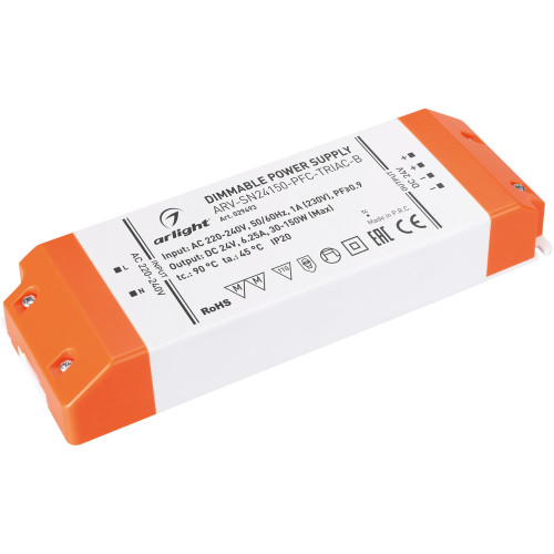Блок питания ARV-SN24150-PFC-TRIAC-B (24V, 6.25A, 150W) (Arlight, IP20 Пластик, 3 года) 029493