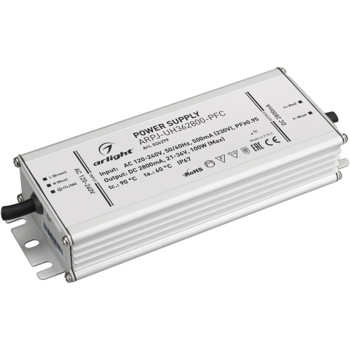 Блок питания ARPJ-UH362800-PFC (100W, 2.8A) (Arlight, IP67 Металл, 7 лет) 024279