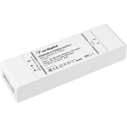 Блок питания ARV-SN24075-TRIAC (24V, 3.125A, 75W) (Arlight, IP20 Пластик, 3 года) 030935