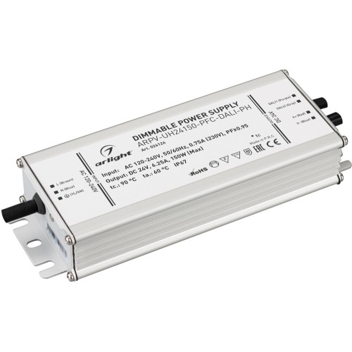 Блок питания ARPV-UH24150-PFC-DALI-PH (24V, 6.3A, 150W) (Arlight, IP67 Металл, 7 лет) 026126