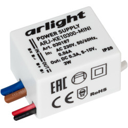 Блок питания ARJ-KE10300-MINI (3W, 300mA) (Arlight, IP20 Пластик, 5 лет) 030187