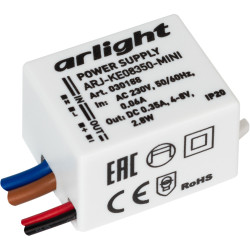 Блок питания ARJ-KE08350-MINI (2.8W, 350mA) (Arlight, IP20 Пластик, 5 лет) 030188