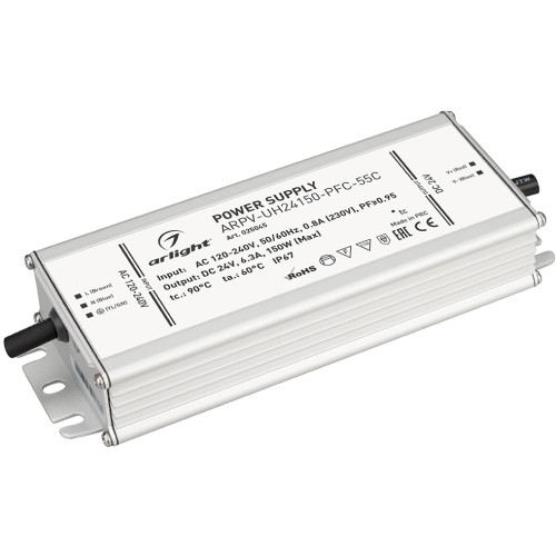 Блок питания ARPV-UH24150-PFC-55C (24V, 6.3A, 150W) (Arlight, IP67 Металл, 5 лет) 025045