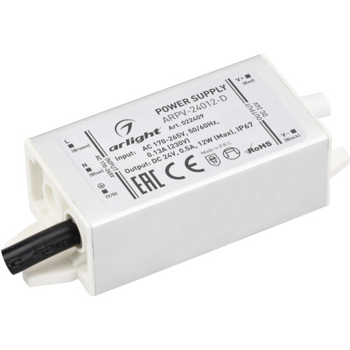 Блок питания ARPV-24012-D (24V, 0.5A, 12W) (Arlight, IP67 Металл, 3 года) 022409