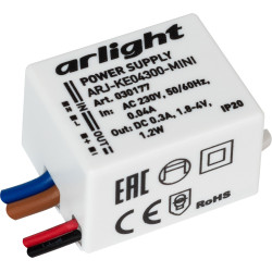 Блок питания ARJ-KE04300-MINI (1.2W, 300mA) (Arlight, IP20 Пластик, 5 лет) 030177