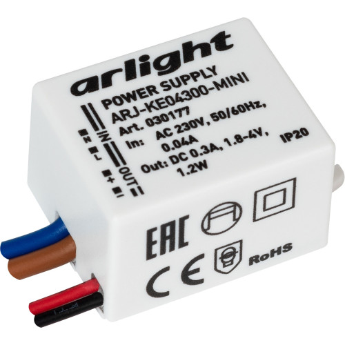 Блок питания ARJ-KE04300-MINI (1.2W, 300mA) (Arlight, IP20 Пластик, 5 лет) 030177