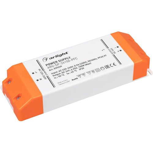 Блок питания ARV-SP-24150-PFC (24V, 6.25A, 150W) (Arlight, IP20 Пластик, 5 лет) 039239