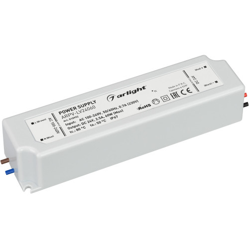 Блок питания ARPV-LV24060 (24V, 2.5A, 60W) (Arlight, IP67 Пластик, 2 года) 010992