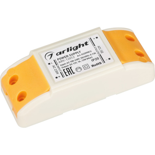 Блок питания ARV-12012 (12V, 1A, 12W) (Arlight, IP20 Пластик, 2 года) 022090(1)