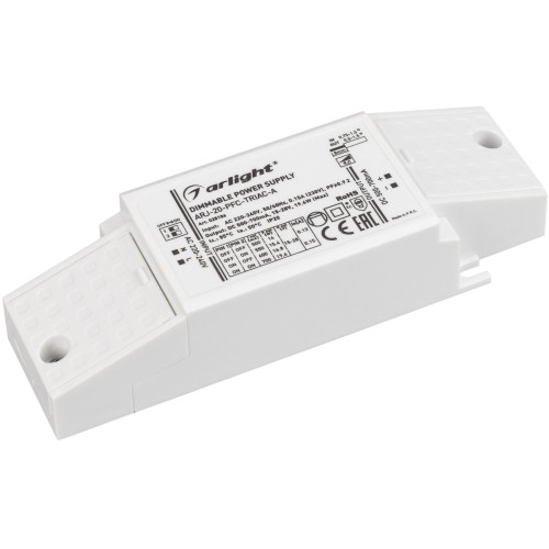Блок питания ARJ-20-PFC-TRIAC-A (20W, 500-700mA) (Arlight, IP20 Пластик, 5 лет) 028186