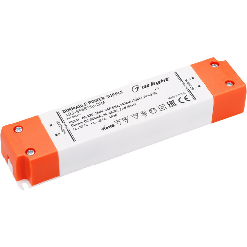 Блок питания ARJ-SP68350-DIM (24W, 350mA, PFC, Triac) (Arlight, IP20 Пластик, 3 года) 022297