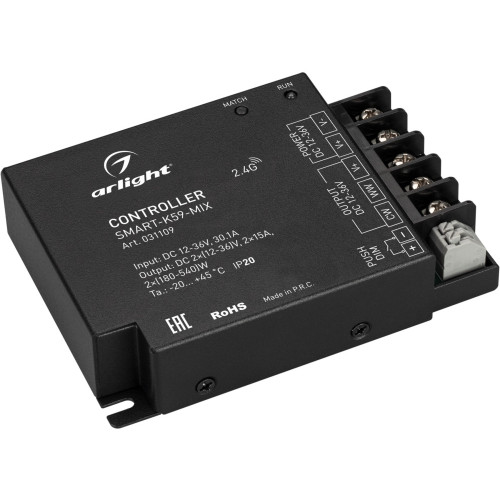 Контроллер SMART-K59-MIX (12-36V, 2x15A, 2.4G) (Arlight, IP20 Металл, 5 лет) 031109