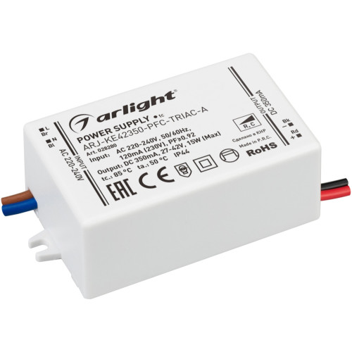 Блок питания ARJ-KE42350-PFC-TRIAC-A (15W, 350mA) (Arlight, IP44 Пластик, 5 лет) 028280