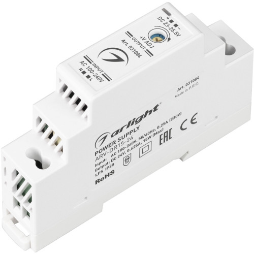 Блок питания ARV-DR15-24 (24V, 0.63A, 15W) (Arlight, IP20 DIN-рейка) 031084