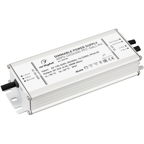 Блок питания ARPV-UH24200-PFC-DALI-PH (24V, 8.3A, 200W) (Arlight, IP67 Металл, 7 лет) 028108