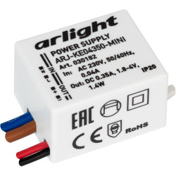 Блок питания ARJ-KE04350-MINI (1.4W, 350mA) (Arlight, IP20 Пластик, 5 лет) 030182