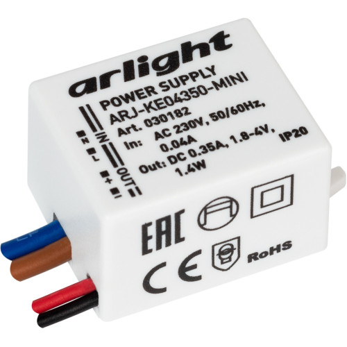 Блок питания ARJ-KE04350-MINI (1.4W, 350mA) (Arlight, IP20 Пластик, 5 лет) 030182