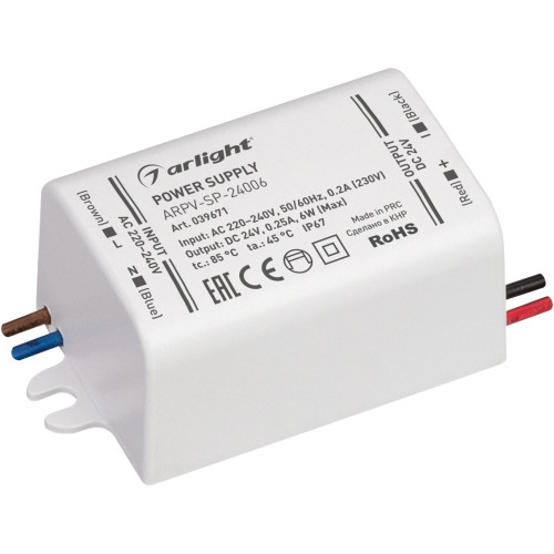 Блок питания ARPV-SP-24006 (24V, 0.25A, 6W) (Arlight, IP67 Пластик, 5 лет) 039671