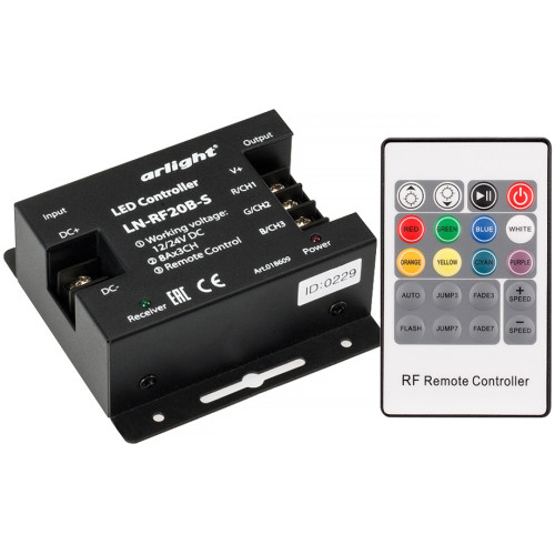 Контроллер LN-RF20B-S (12-24V, 288-576W, ПДУ 20кн) (Arlight, IP20 Металл, 1 год) 018609