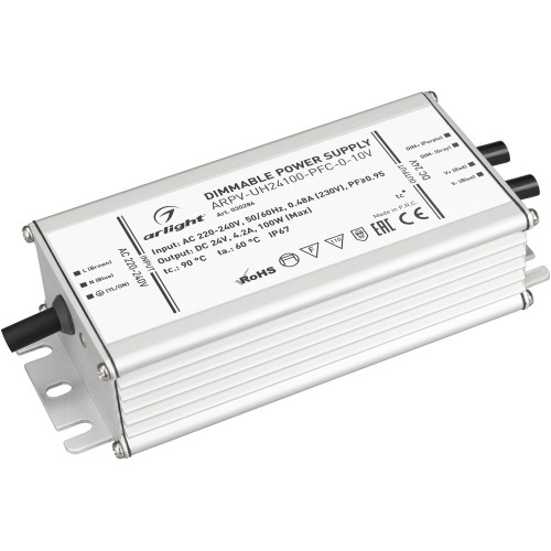 Блок питания ARPV-UH24100-PFC-0-10V (24V, 4.2A, 100W) (Arlight, IP67 Металл, 7 лет) 030284