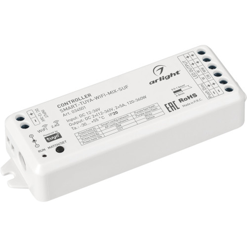 Контроллер SMART-TUYA-WIFI-MIX-SUF (12-36V, 2x5A, 2.4G) (Arlight, IP20 Пластик, 5 лет) 034501