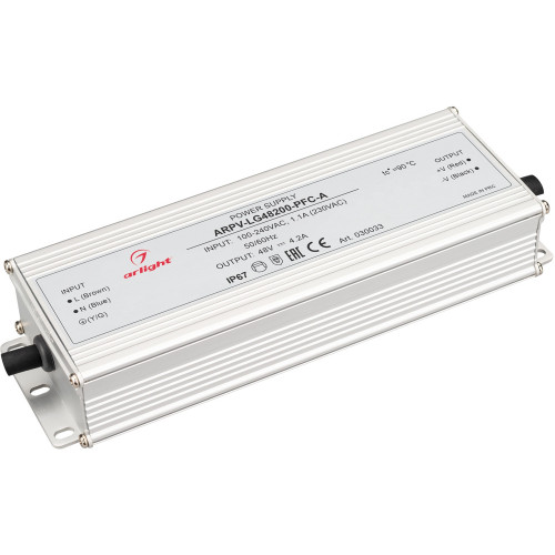 Блок питания ARPV-LG48200-PFC-A (48V, 4.2A, 200W) (Arlight, IP67 Металл, 5 лет) 030033