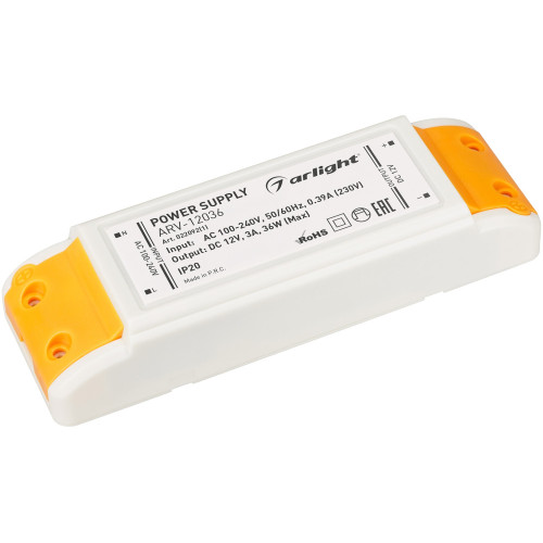 Блок питания ARV-12036 (12V, 3A, 36W) (Arlight, IP20 Пластик, 2 года) 022092(1)