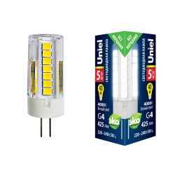 Лампочка светодиодная LED-JC-220/5W/4000K/G4/CL GLZ09TR картон