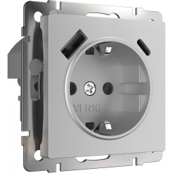 Розетка с быстрой зарядкой USB Type A+С серебряная W1171706 (a056274)