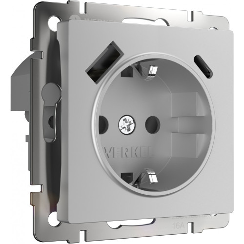 Розетка с быстрой зарядкой USB Type A+С серебряная W1171706 (a056274)