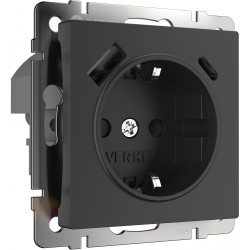 Розетка с быстрой зарядкой USB Type A+С черная W1171708 (a056275)