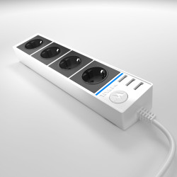 Розеточный блок 4-х местный + 3 USB белый/черный W6514939 (a051461)