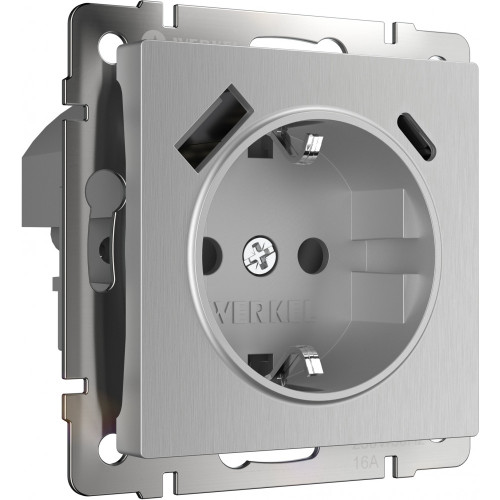 Розетка с быстрой зарядкой USB Type A+С серебряный рифленый W1171709 (a056277)