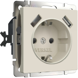 Розетка с заземлением, шторками и USBх2 (айвори матовый) W1171562 Werkel (a062426)