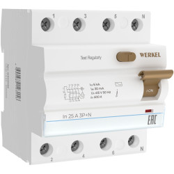 Устройство защитного отключения 3P+N 25 A 30 mА АС 6 kА W914P256 Werkel (a062564)