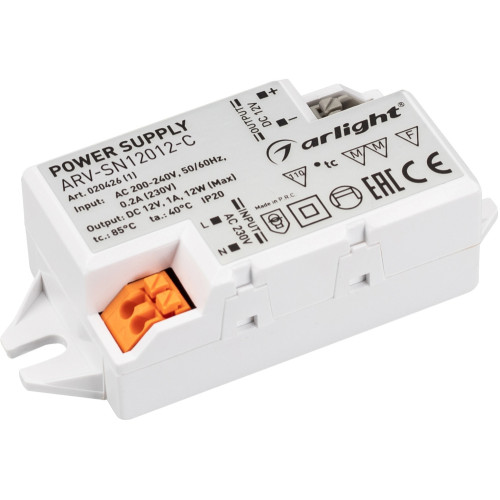 Блок питания ARV-SN12012-C (12V, 1A, 12W) (Arlight, IP20 Пластик, 3 года) 020426(1)